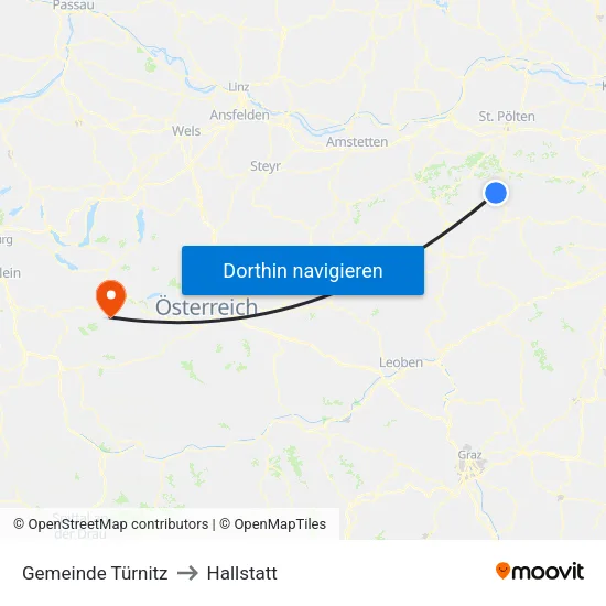Gemeinde Türnitz to Hallstatt map