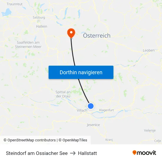 Steindorf am Ossiacher See to Hallstatt map