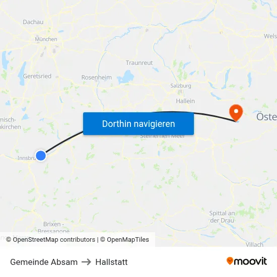 Gemeinde Absam to Hallstatt map