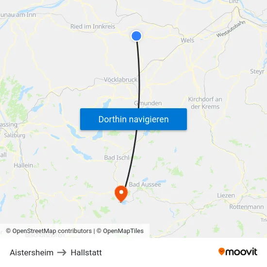 Aistersheim to Hallstatt map