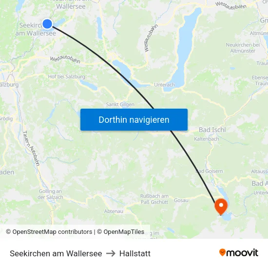 Seekirchen am Wallersee to Hallstatt map