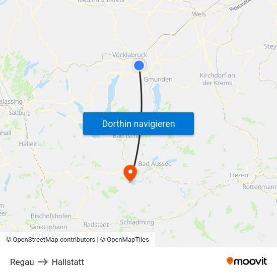 Regau to Hallstatt map