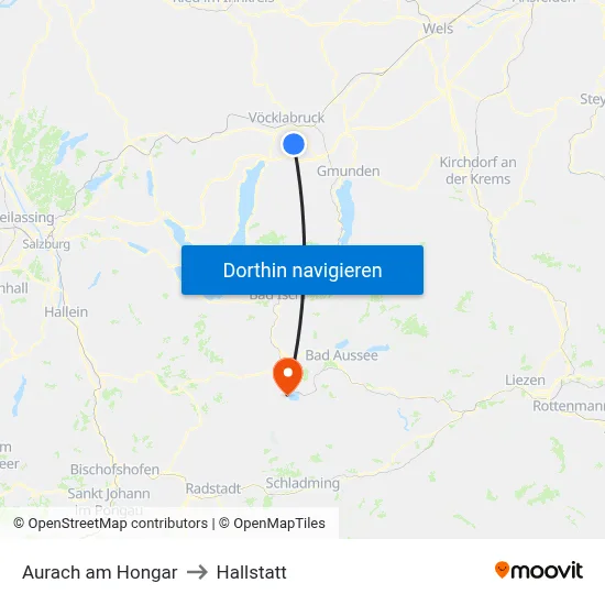 Aurach am Hongar to Hallstatt map