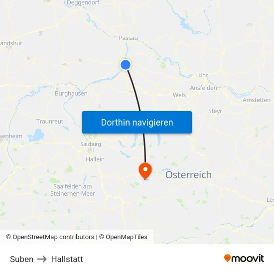 Suben to Hallstatt map
