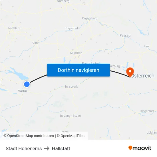 Stadt Hohenems to Hallstatt map