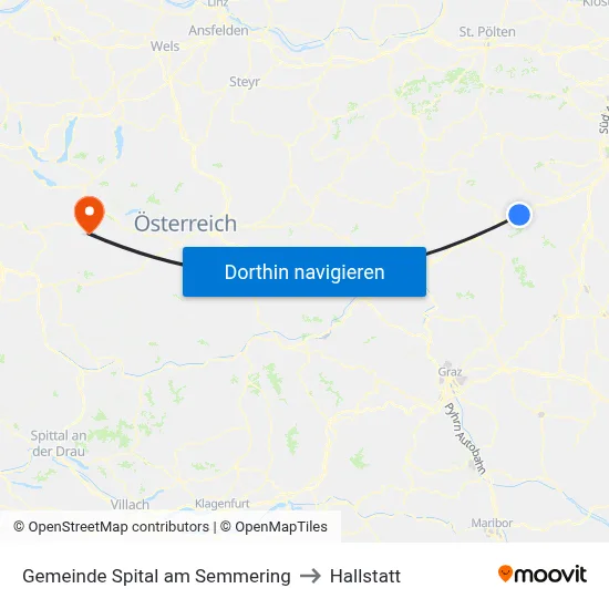 Gemeinde Spital am Semmering to Hallstatt map