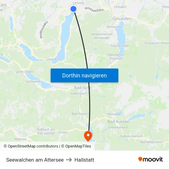 Seewalchen am Attersee to Hallstatt map