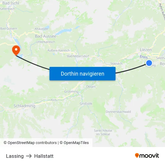 Lassing to Hallstatt map
