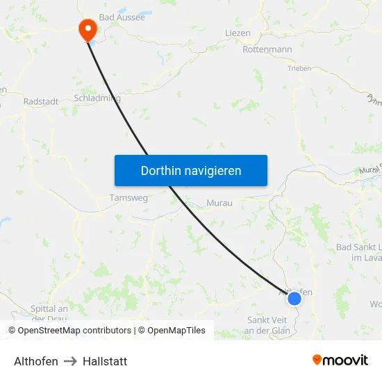 Althofen to Hallstatt map