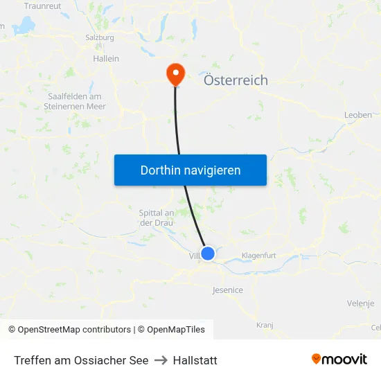 Treffen am Ossiacher See to Hallstatt map