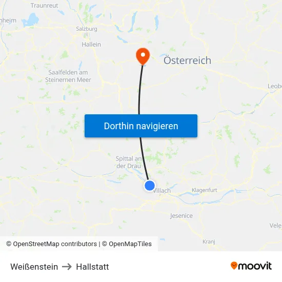 Weißenstein to Hallstatt map