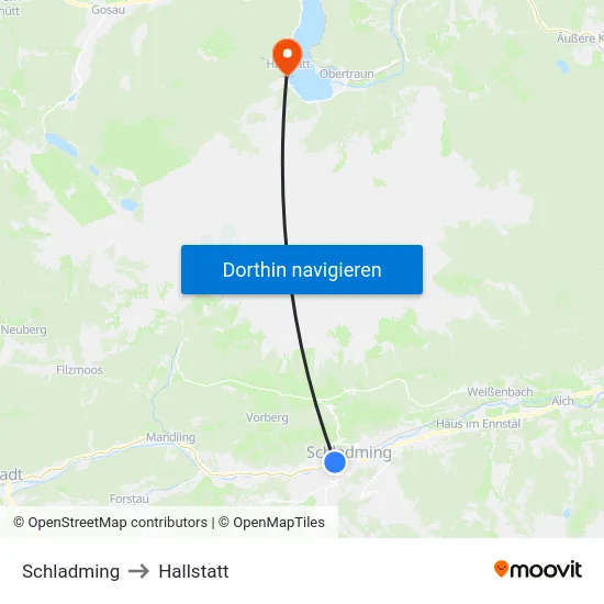 Schladming to Hallstatt map