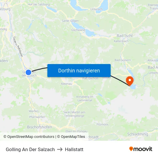 Golling An Der Salzach to Hallstatt map