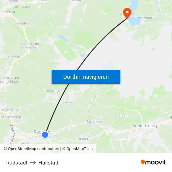 Radstadt to Hallstatt map