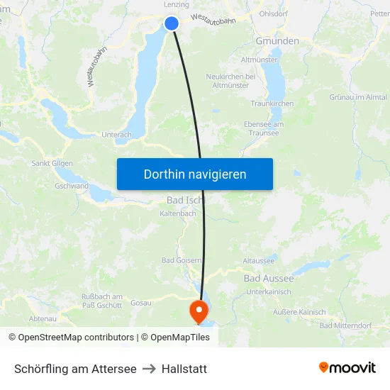 Schörfling am Attersee to Hallstatt map