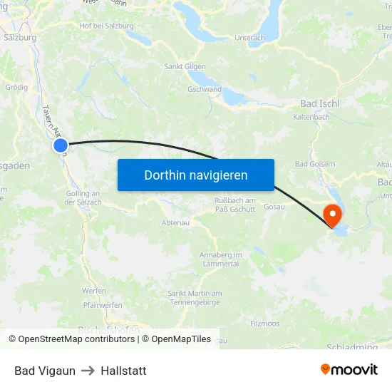 Bad Vigaun to Hallstatt map