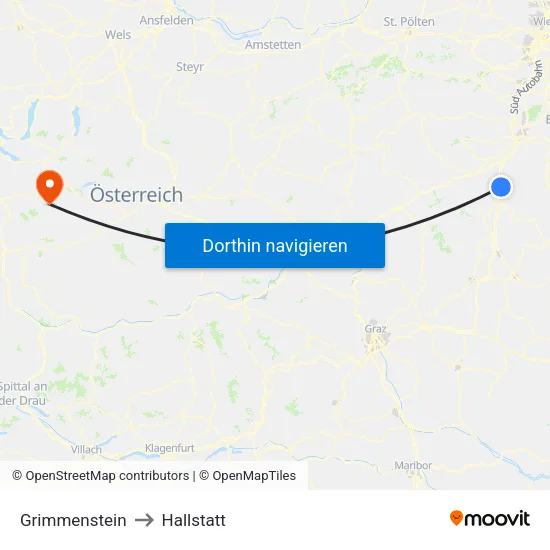 Grimmenstein to Hallstatt map