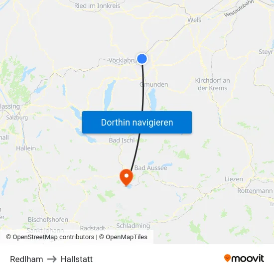 Redlham to Hallstatt map