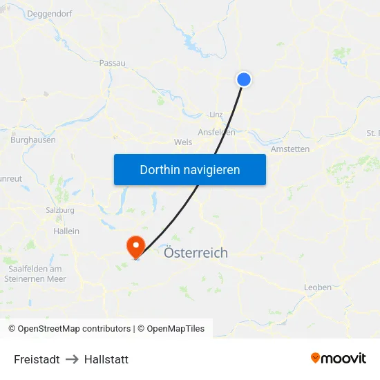 Freistadt to Hallstatt map