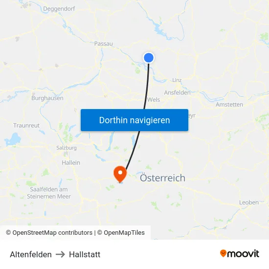 Altenfelden to Hallstatt map