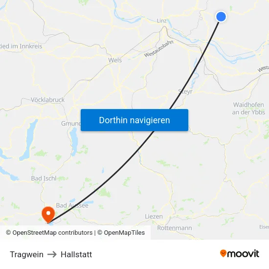 Tragwein to Hallstatt map