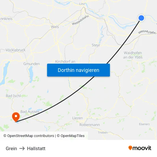 Grein to Hallstatt map
