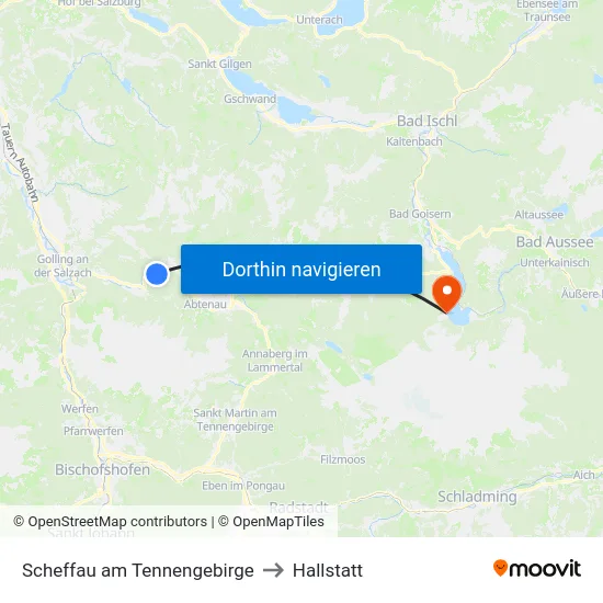 Scheffau am Tennengebirge to Hallstatt map