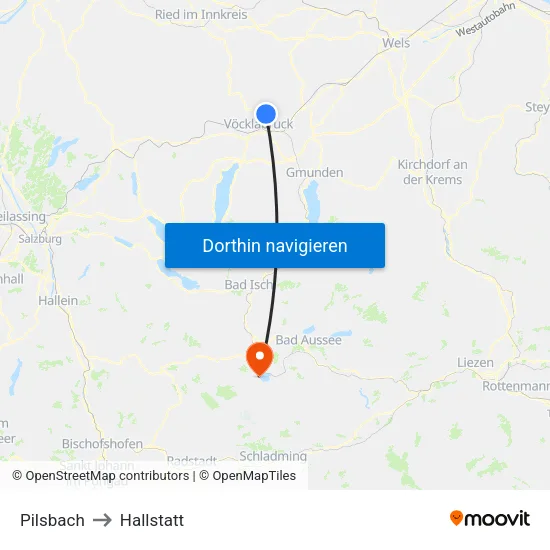 Pilsbach to Hallstatt map