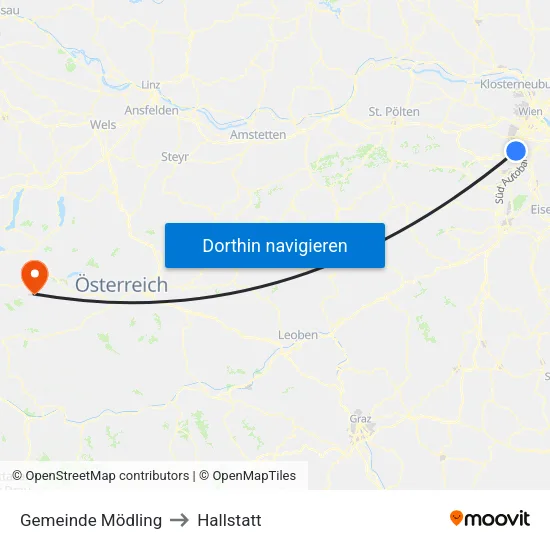 Gemeinde Mödling to Hallstatt map