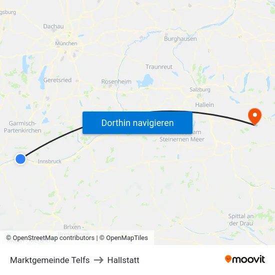 Marktgemeinde Telfs to Hallstatt map