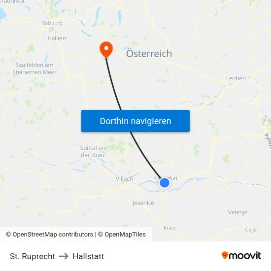 St. Ruprecht to Hallstatt map