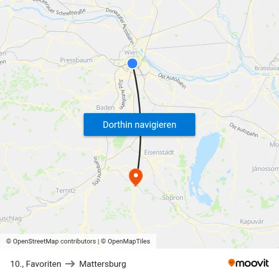 10., Favoriten to Mattersburg map