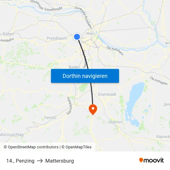14., Penzing to Mattersburg map
