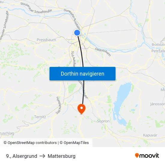 9., Alsergrund to Mattersburg map
