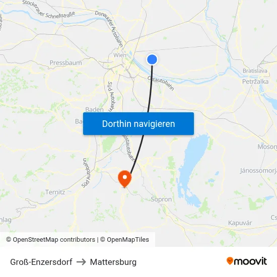 Groß-Enzersdorf to Mattersburg map