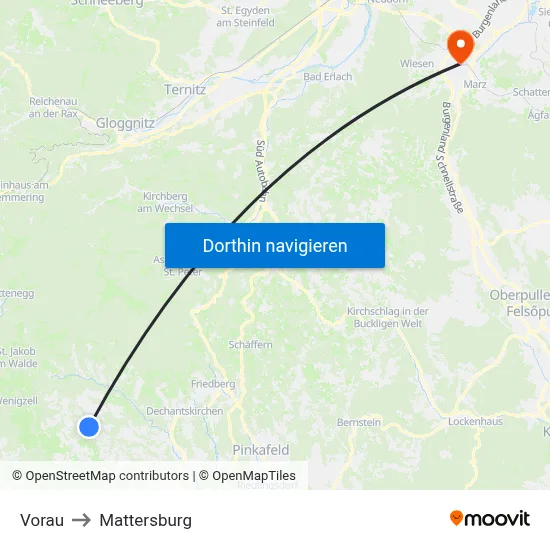Vorau to Mattersburg map