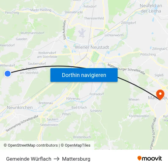 Gemeinde Würflach to Mattersburg map
