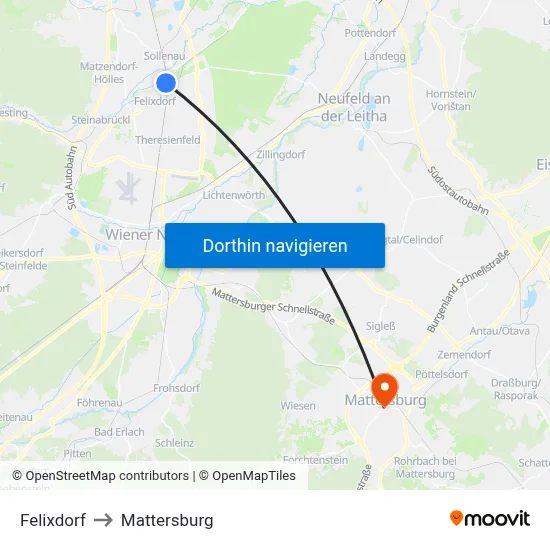 Felixdorf to Mattersburg map