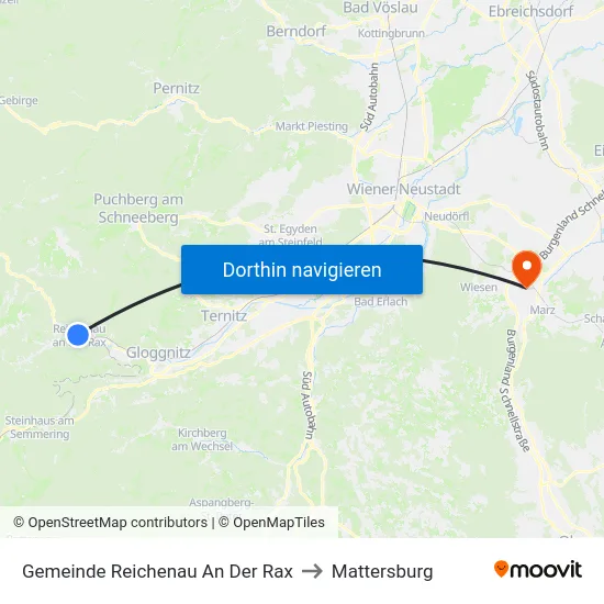 Gemeinde Reichenau An Der Rax to Mattersburg map