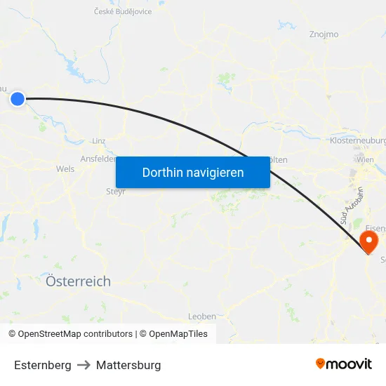 Esternberg to Mattersburg map