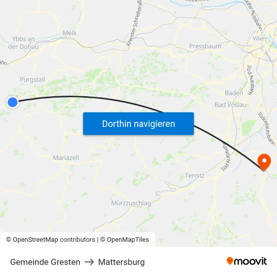 Gemeinde Gresten to Mattersburg map