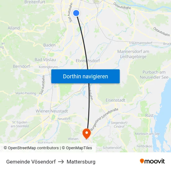 Gemeinde Vösendorf to Mattersburg map