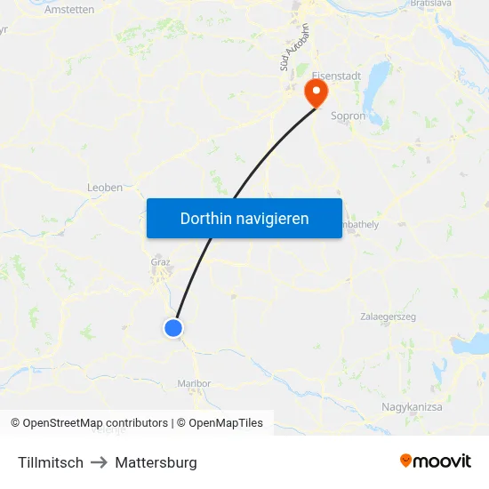 Tillmitsch to Mattersburg map
