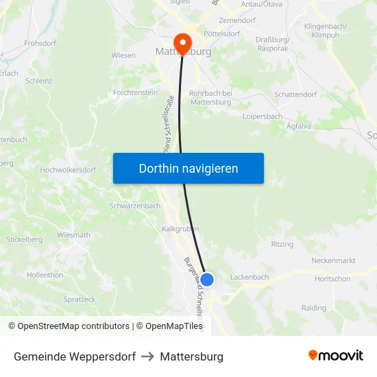 Gemeinde Weppersdorf to Mattersburg map