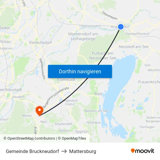 Gemeinde Bruckneudorf to Mattersburg map