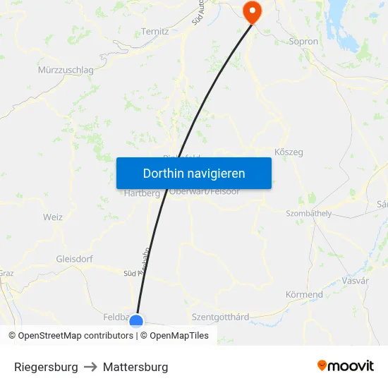Riegersburg to Mattersburg map