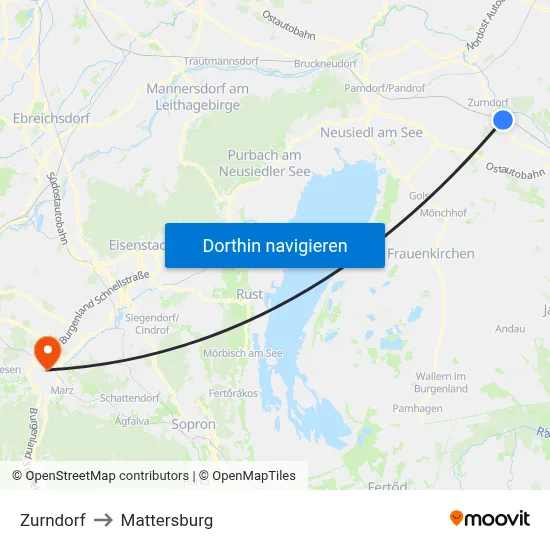 Zurndorf to Mattersburg map