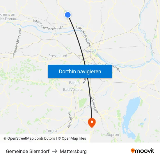 Gemeinde Sierndorf to Mattersburg map