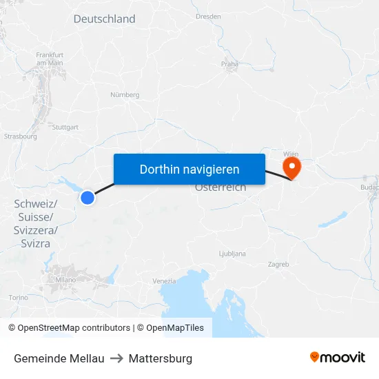 Gemeinde Mellau to Mattersburg map