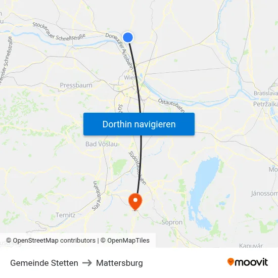 Gemeinde Stetten to Mattersburg map